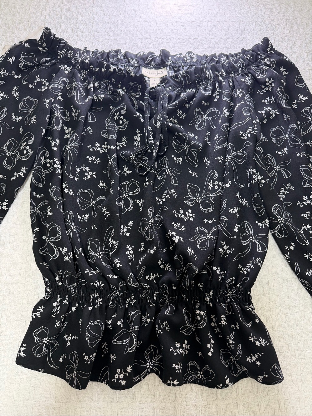 Maison Jules Black Off-Shoulder Floral Peplum Blouse